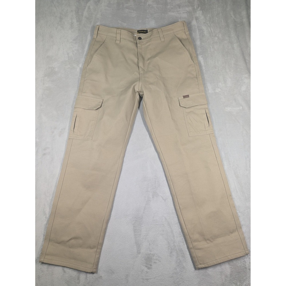 Stanley Cargo Pants Mens 32x30 Beige Flannel Lined Thermal Workwear Winter